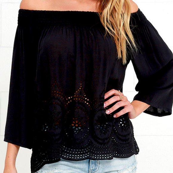 Lovestitch Eyelet Off Shoulder Rayon Blouse Top - Picture 1 of 5